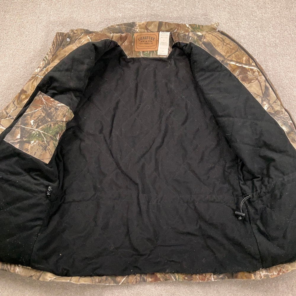 Levis Signature Jacket Men Medium Brown Camo Canvas Hunting Quilted Heavy Jacket - Picture 3 of 10